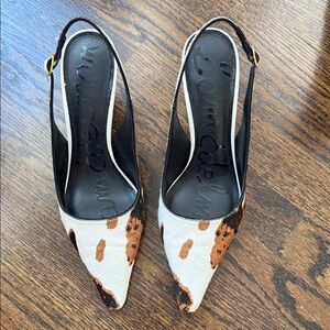 Sam Edelman Black and Brown Animal Print Sling Back Kitten Heels